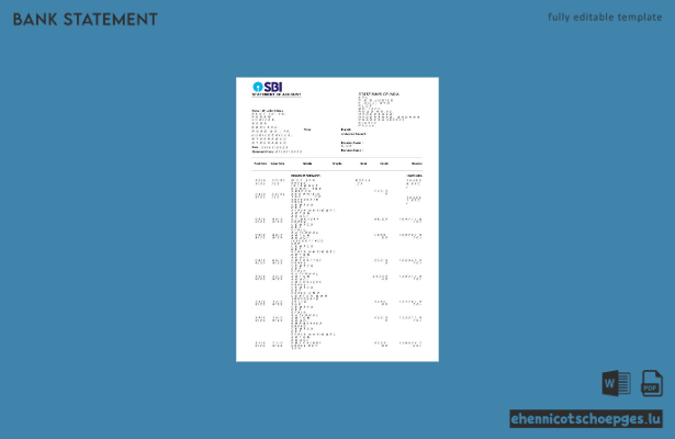 Kontoauszug der State Bank of India (USA), Word-Format, 3 Seiten, Beispielvorschau
